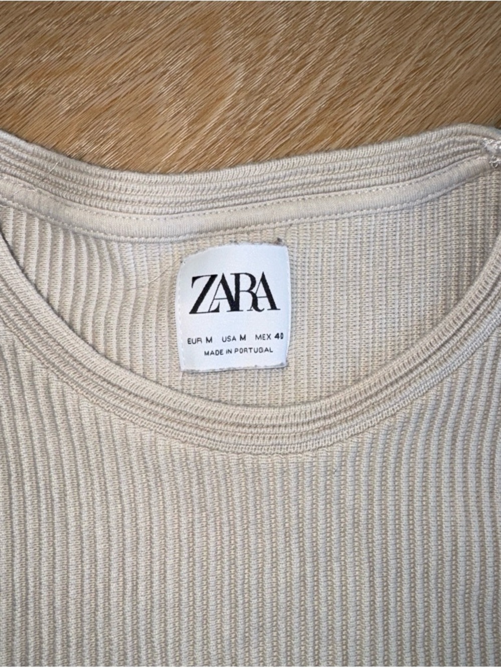 ZARA women’s Ribbed Crewneck Sweater in Beige-Cream